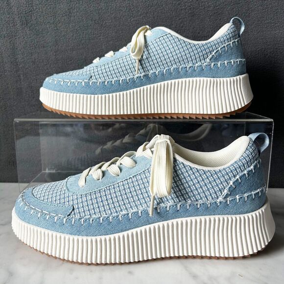 Nicole Miller Brita Platform Wedge Sneakers Blue/White - Women's Size 9 NEW - Picture 2 of 9